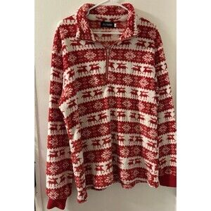 Jellybuddy Reindeer FAIR ISLE HALF ZIP MOCKNECK Pullover Red White Fleece SZ XL